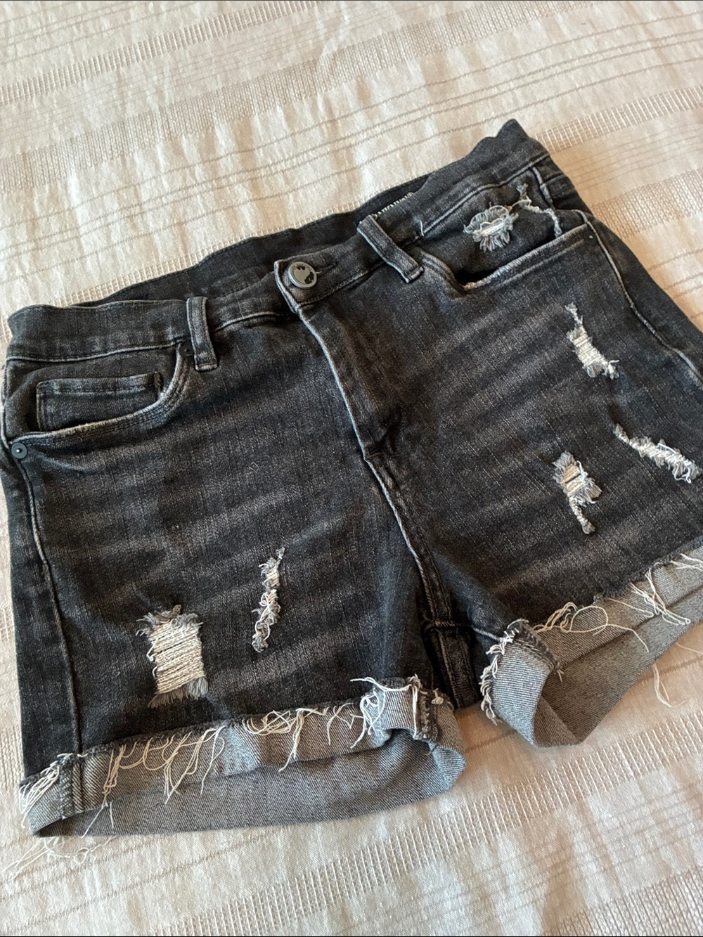Blank NYC Black Distressed Denim Jean Shorts - Picture 2 of 7